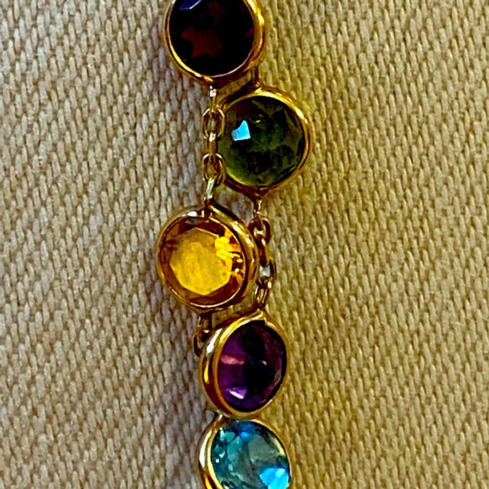 14 kt gold chain and cascading gems pendant